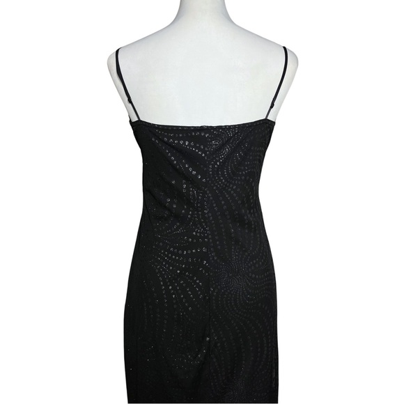 90s Vintage Black Whimsigoth Prom Dress. Medium. Empire Waist Polka Dot Glitter - Picture 8 of 12